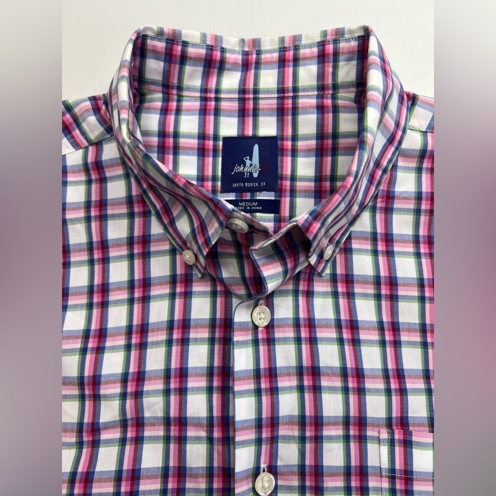 Johnnie-O Prep-Formance Button Down Shirt Men's Medium Plaid Long Sleeve Logo